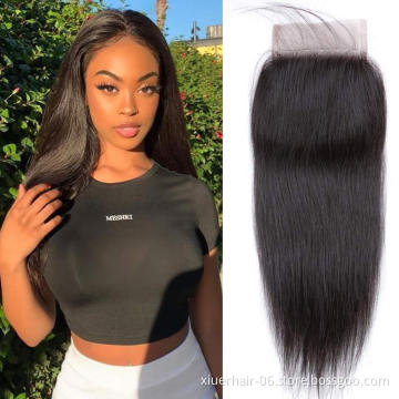 4X4 Natural Pre Plucked Brazilian Straight Human Hair Lace Closure Middle Part Human Hair Lace Top Closure